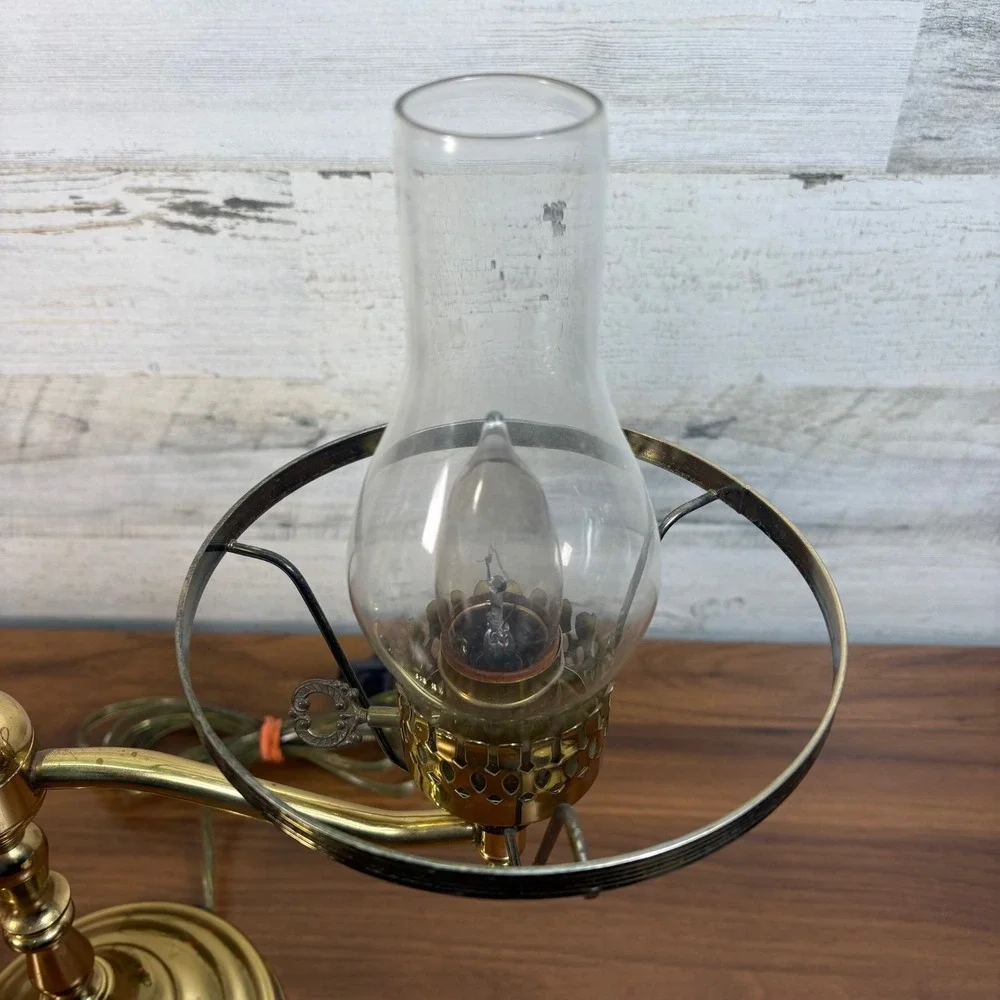 Antique Brass Student Oil Lamp Modified Wired Working with Floral Single Arm